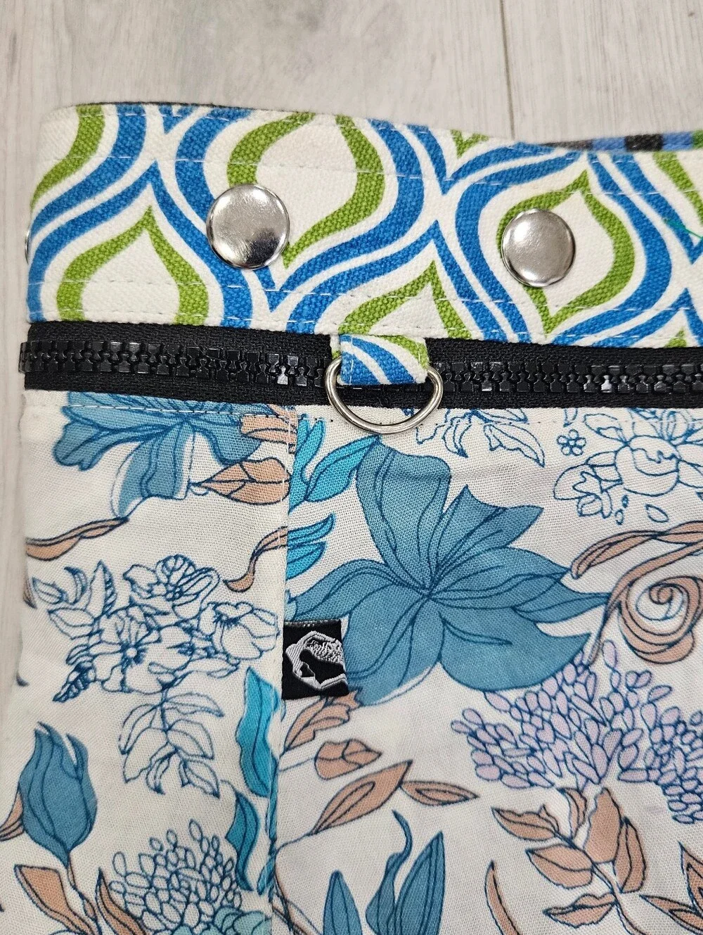 Zand Amsterdam Reversible Wrap Skirt Cotton Adjustable Blue Mandala Aqua Floral